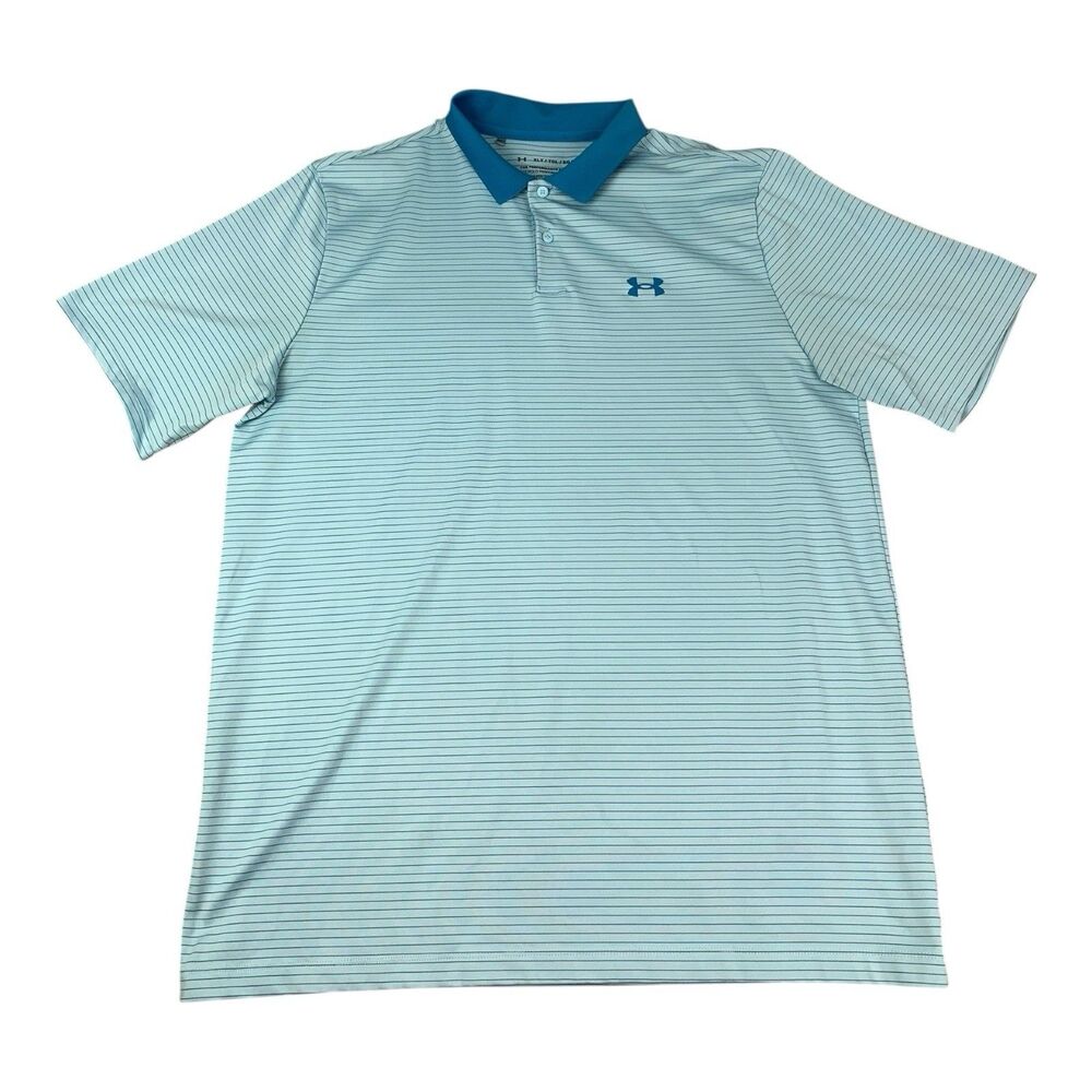 Under Armour Men's Golf Polo Shirt, Moisture Wicking, Blue Striped, Size XL Tall